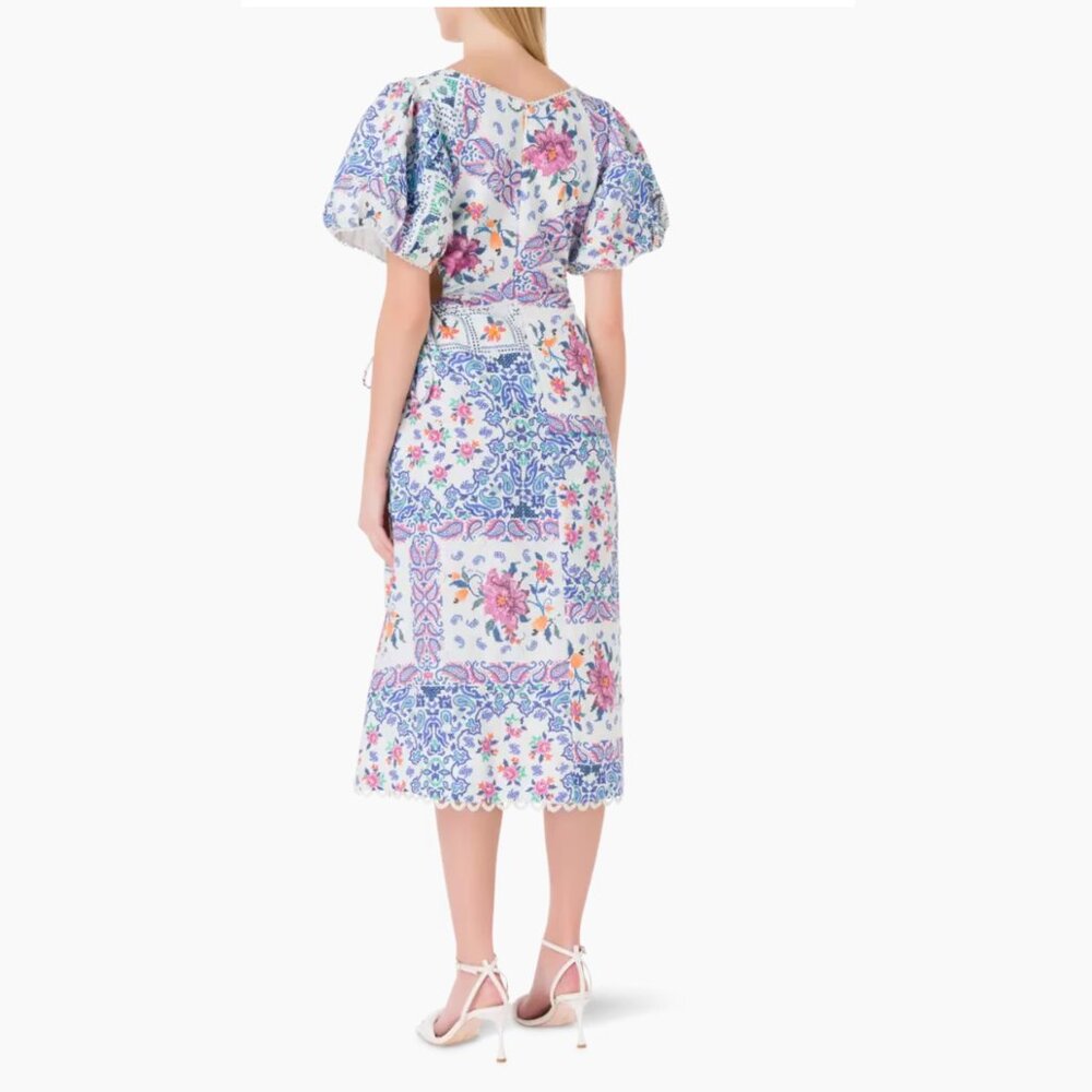 Farm Rio Romantic Bandanas Puffy Sleeves Midi Dress - Picture 8 of 15